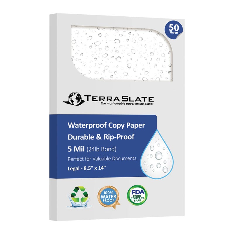 TerraSlate Paper 5 MIL 8.5" x 14" Waterproof Laser Printer/Copy Paper 50 Sheets - Image 1